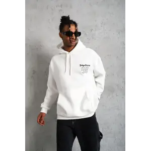 Erkek 98 Baskılı Kapşonlu 3 iplik pamuklu Sweatshirt hoodie - Beyaz