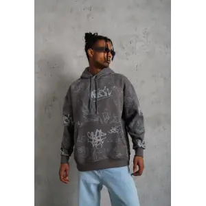 Erkek 3 İplik Pamuklu Kapüşonlu Kanguru Cepli Sweatshirt Hoodie -  Gri