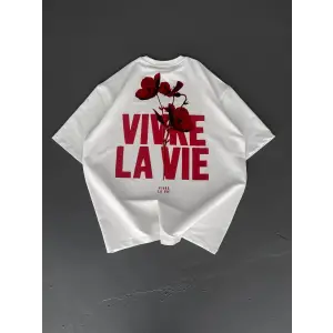Erkek Ön ve Arka Baskılı T-Shirt Kısa Kol Bisiklet Yaka Regular Fit Tişört - Beyaz