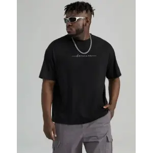 Erkek Baskılı T-Shirt Kısa Kol Bisiklet Yaka Regular Fit Rahat Kalıp Tişört - Siyah