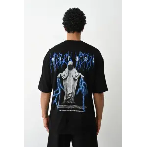 Erkek Baskılı Oversize  Kısa kol T-Shirt - Siyah