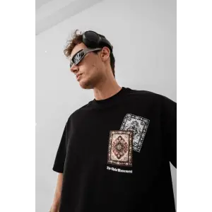 Erkek Yazlık Bisiklet Yaka Baskılı Regular Fit Tişört Kısa Kol T-Shirt - Siyah