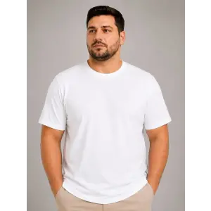 Erkek Battal Big Size Basic Tişört Bisiklet Yaka Rahat Kalıp T-Shirt - Beyaz