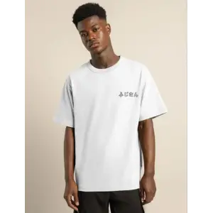 Erkek Kısa Kol Yazlık Tişört Bisiklet Yaka Baskılı Oversize T-Shirt - Beyaz