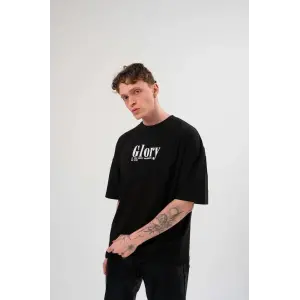 Erkek Tişört Yazlık Bisiklet Yaka Baskılı Kısa kol T-Shirt - Siyah