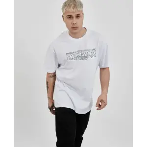 Erkek Kısa Kol Yazlık Tişört Bisiklet Yaka Baskılı Oversize T-Shirt -  Beyaz