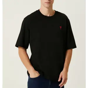 Erkek Kısa Kol Tişört Bisiklet Yaka KALP Baskılı Oversize T-Shirt - Siyah