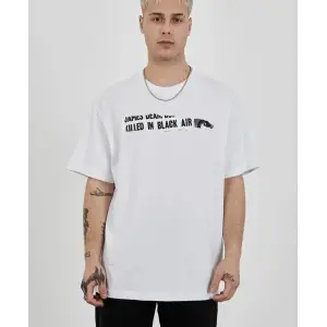 Erkek Kısa Kol Yazlık Tişört Bisiklet Yaka Baskılı Oversize T-Shirt - Beyaz