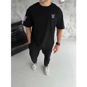 Erkek Kısa Kol Tişört Bisiklet Yaka W Wildone Baskılı T-Shirt - Siyah