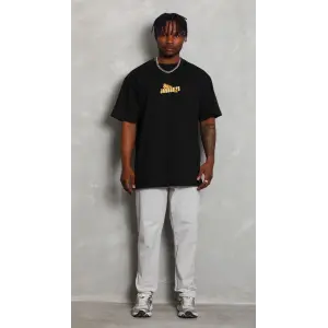 Erkek Kısa Kol Yazlık Tişört Bisiklet Yaka Baskılı Oversize T-Shirt - Siyah