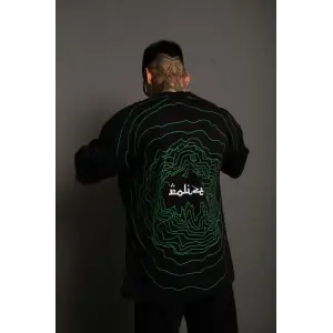 Erkek Kısa Kol Yazlık Tişört Bisiklet Yaka Baskılı Oversize T-Shirt - Siyah