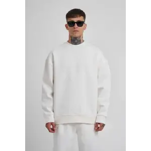 ERKEK Bisikilet Yaka 3 plik Pamuklu SweatShirt - Beyaz