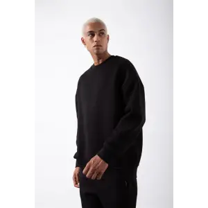 ERKEK Bisikilet Yaka 3 İplik Pamuklu SweatShirt - Siyah