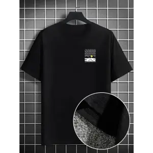 Erkek Tişört Dağ Grafikli Kısa kollu Yazlık T-shirt - Siyah