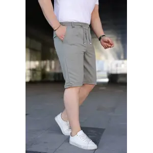 Erkek Diagonel Kumaş Duble Paça Cepli Bağcıklı Bel Lastikli ŞORT - Mint Yeşili