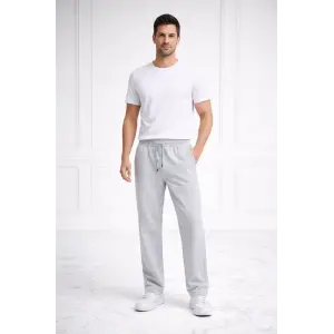 Erkek Düz Paça Beli Lastikli Eşofman Alt Pantolon - Gri