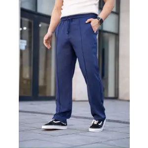 Erkek Keten Cepli Çıma Dikişli jogger Buggy Pantalon Rahat kalıp - Lacivert
