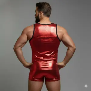 Erkek Kırmızı Lame Tank Top Boxer Takımı