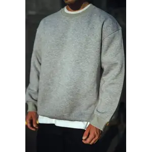Erkek Kışlık Bisiklet Yaka 3 İplik Basic SweatShirt - Gri
