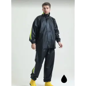 Erkek Motorcu Kurye Su Gecirmez Yağmurluk Takım - Siyah