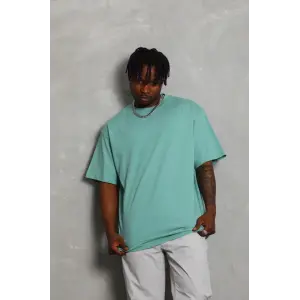 Erkek Düz Yazlık Kısa Kol Tişört Bisiklet Yaka Oversize T-Shirt - Mint Yeşili