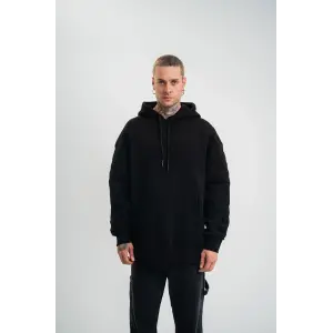 Erkek 3 İplik Pamuklu Oversize Kapüşonlu Nakışlı Hoodie SweatShirt - Siyah
