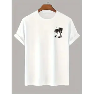 Erkek Tişört Palmiye Baskılı Bisiklet Yaka Kısa Kol T-Shirt - Beyaz