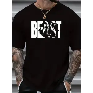 Erkek Baskılı Tişört Kısa Kol Bisiklet Yaka Oversize T-Shirt - Siyah