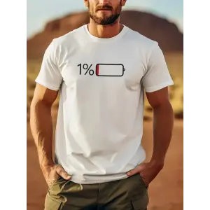 Erkek Sarj %1 Baskılı T-Shirt Kısa Kol Bisiklet Yaka Regular Fit Tişört - Beyaz