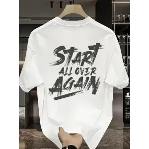 Erkek Kısa Kol Yazlık Tişört Bisiklet Yaka Baskılı Oversize T-Shirt - Beyaz