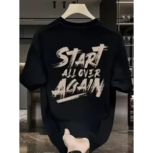 Erkek Kısa Kol Yazlık Tişört Bisiklet Yaka Baskılı Oversize T-Shirt - Siyah