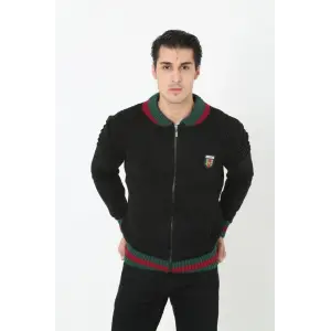 Erkek Tam Fermuarlı Triko Hırka - Siyah