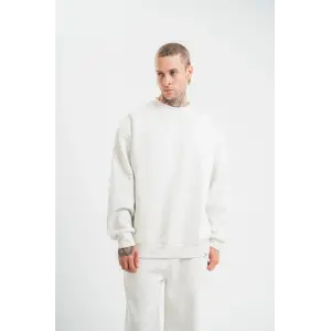 ERKEK 3 İplik Pamuklu Bisiklet Yaka Yıkamalı SweatShirt - Beyaz