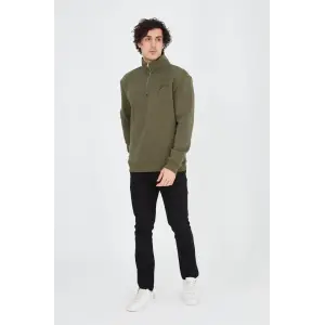 Erkek Yarım Fermuarlı Baskılı 3 iplik pamuklu sweatshirt - Yeşil