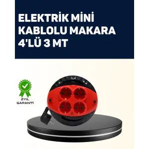 Ev ve Ofis İçin 3 Metre Kablolu 4 Priz Makarası