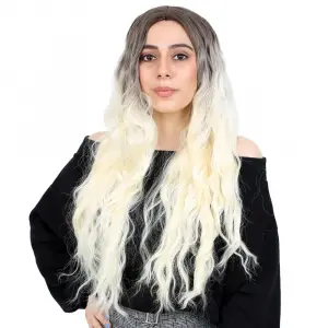 Fiber Sen Uzun Su Daası Peruk / Kahve / Platin Ombreli