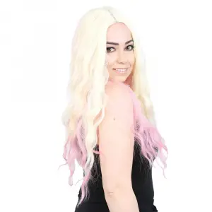 Fiber Sen Uzun Su Daası Peruk / Platin / Pembe Ombreli