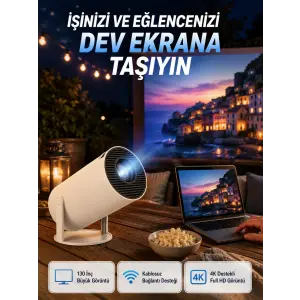 Full HD 4K Destekli Akıllı Projeksiyon – 130 inç Ekran, Uzun Ömürlü Ampul ve Çoklu Giriş