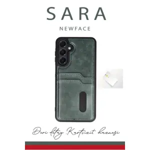 Galaxy A06 Kılıf Sara Kartvizitli Deri Kılıf - Taba