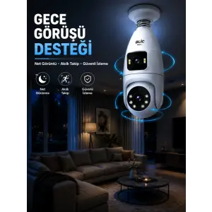 Gece Görüşlü Çift Lens Wi-Fi Ampul Kamera Mobil Takip Destekli