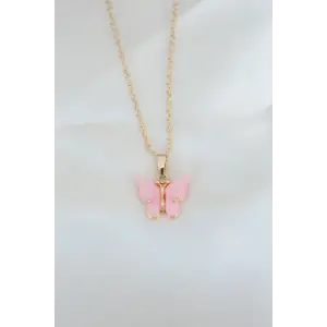 Gold Kaplama Pembe Sedefli Kelebek Kolye