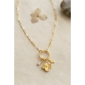 Gold Renk Ataç Zincir Yonca Model Kadın Kolye