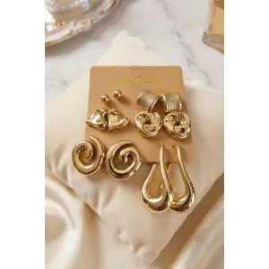 Gold Renk Metalik Kaplamalı CCB 6 Çift Küpe Seti