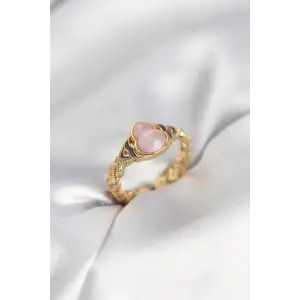Gold Renk Pembe Damla Model Kadın Yüzük