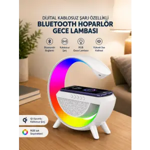 Google Dijital Kablosuz Şarj Özellikli Bluetooth Hoparlör Gece Lambası