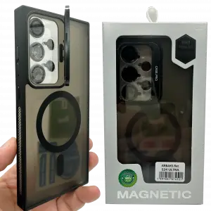 (Gri) iPhone 15 Pro Max – Kılıf Standlı Camera Lensli Magsafe Wireless Şarj Özellikli