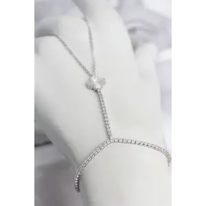 Gümüş Renk Pirinç Lazerli Yonca Model Zirkon Taşlı Şahmeran