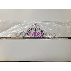 Gümüş Renk Prenses Yazılı Parti Tacı 60 cm
