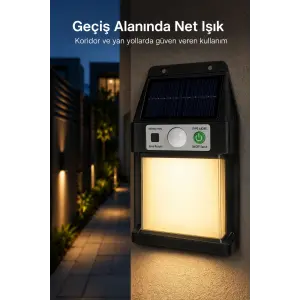 Güneş Enerjili Sensörlü Solar Aplik Dış Mekan Kapı Bahçe Teras Duvar Aydınlatma