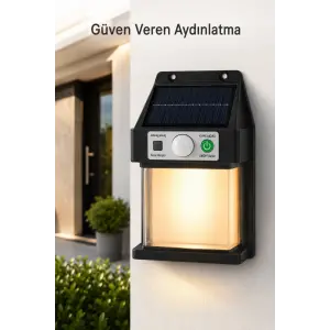Güneş Enerjili Sensörlü Solar Aplik Duvar Tipi Dış Mekan Hareket Algılamalı Işık